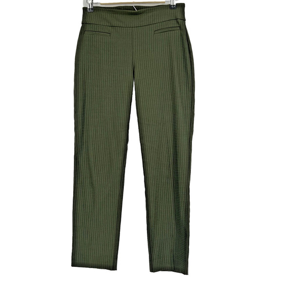 Attyre Olive Green Waffle Knit Texture Pull On Ankle Pants Stretch Sz 6P Petite - Picture 1 of 8